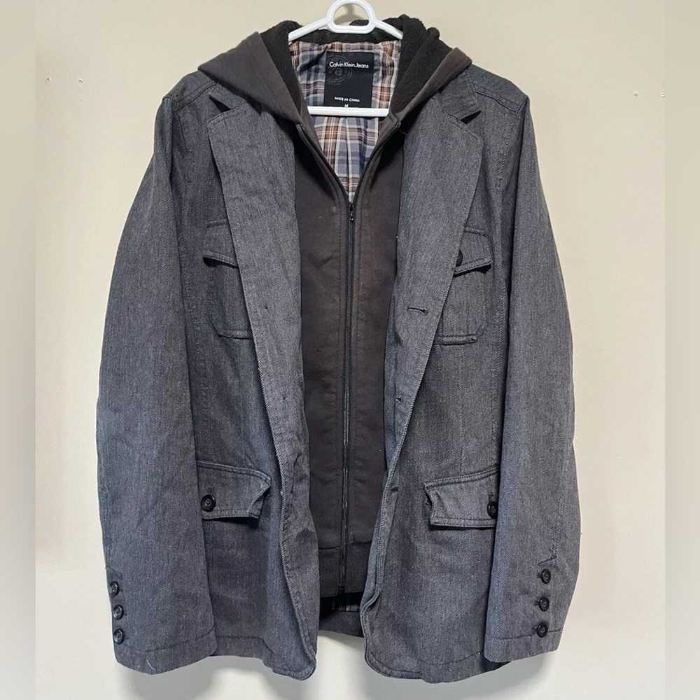 Calvin Klein Men’s Hooded Barn Jacket Denim Chore Utility Coat Size M